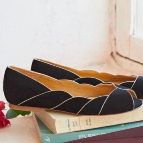 Sezane Suzanne Ballerinas Peep Toe Flats 35 Black Gold - Picture 2 of 6